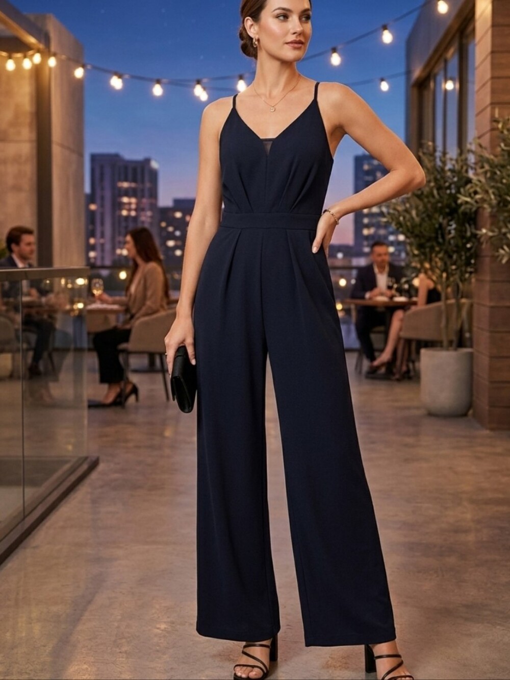 By & By Women's Black Dressy Wide Leg Jumpsuit Size 7